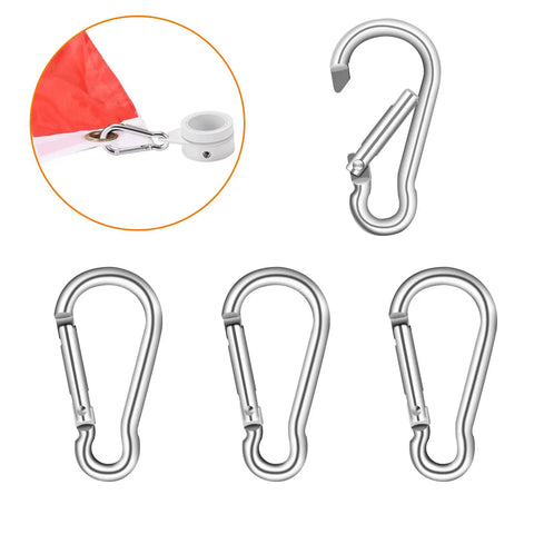 Rock Solid Heavy Duty Aluminum Carabiner Clip Set For Flagpole Swivel Ring Replacement Spring Snap Hooks To Secure Grommeted Flags Fast On Any Standard Pole Hardware In Polished Silver, featuring 2-inch clips.