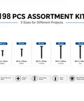 Image of 198 Piece Black Phosphated Screw Kit With Multi Size Assortment showcasing sizes 16mm to 50mm for DIY projects.