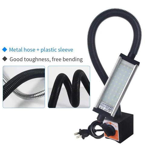 Magnetic LED Work Light With 44 LEDs, Beefy Gooseneck Lamp, Waterproof IP66, flexible arm with metal hose and power plug