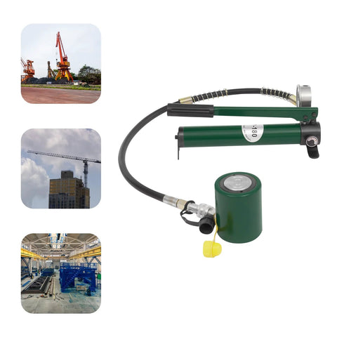 AGULIUM 20T hydraulic ram jack with CP-180 hand pump and pressure gauge; green low-profile porta power kit, 2 in stroke