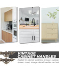 Vintage Cabinet Handles 4.33 Inch Antique Brass Drawer Pulls Decorative Dresser Hardware displayed in kitchen, sink, and dresser settings