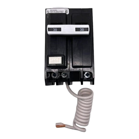 GFCI Two Pole Circuit Breaker, 30 Amp, 120 240 Volt, Common Trip, Self Test, 10 KAIC, 14 4 AWG, Fits 1 Inch Spaces