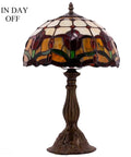 Tiffany Style Stained Glass Tulip Table Lamp For Bedroom And Living Room, Killer Bedside Reading Desk Light, 12 Inch Shade, 18 Inch Tall, Antique Green Bronze Base, UL Listed, S030 Series, shown in daylight