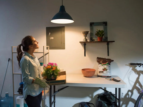 Energy Saving 60 Watt Equivalent WiFi Dimmable A19 LED Smart Light Bulb in use, illuminating work area, no hub needed