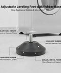Heavy Duty Adjustable Leveling Feet With Rubber Base To Kill Wobble On Uneven Floors Precise Threaded Height Adjustment shown on floor.