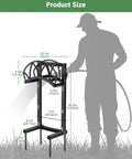 Heavy Duty Freestanding Garden Hose Reel Stand With Ground Spikes Detachable Metal Rack Holds Up To 160 Ft Of Hose Outdoor Hose Storage For Yard Lawn And Farm No Hassle Setup Weatherproof Black with dimensions