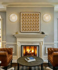 KXKLGWHN Modern Minimalist Style Natural Alabaster Wall Lamp, Hard Wire above a cozy fireplace in a stylish living room.