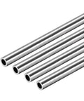 Side view of four 6mm OD stainless steel round tubes, 1mm wall, 250mm long, seamless.