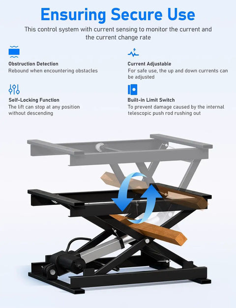 Smooth Operator Electric Scissor Lift Table 130 Lb Capacity height adjustable, features obstruction detection and self-locking function.