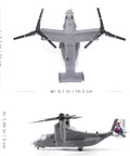 V-22 Osprey 1 To 144 Scale Die Cast Model Aircraft Kit All Metal Navy Military Plane With Foldable Wings Top and Side View