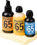 System 65 Guitar Tech Kit With Formula 65 Polish Fretboard 65 Ultimate Lemon Oil Ultraglide 65 String Cleaner on cloths