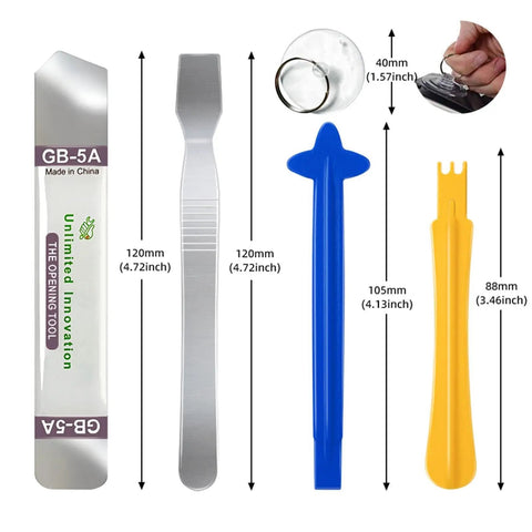 Must Have 22 In 1 Electronics Repair Tool Kit with magnetic precision pry tools showing dimensions and usage.