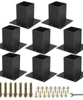 Beefy 6x6 Post Base Brackets Set For Deck Posts And Porch Railing Supports Heavy Duty Metal Black Powder Coated 8 Pack Fits 5.6 By 5.6 Inch Dry Posts 14 Gauge Steel Rust Resistant Easy Install On Concrete including expansion bolts and wrench
