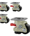 Heavy Duty Leveling Casters With Brakes, 2 Inch Swivel Rolling Wheels Set Of 4, showing durable nylon wheels and secure brake systems.