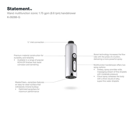 Statement Two-Function Hand Shower Wand With Mode Selector For Matte Black Finish High Flow 1.75 GPM product image