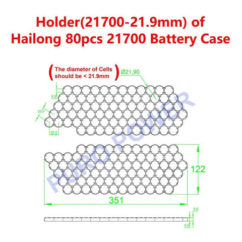 Heavy Duty Ebike Battery Housing Built Like A Tank For Custom Rigs Fits 80 Pieces 21700 Cells 72 Volt 20S4P Setup holder dimensions diagram