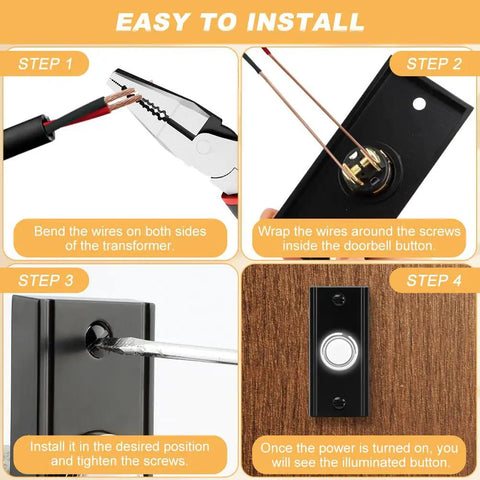 Installation steps for Glow Up Metal Doorbell Button With LED Light Up Night Visibility Wall Mounted Door Bell Switch Replacement For Home And Garage Doors Two Point Seven Inch Black Finish.