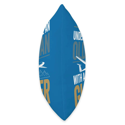Side view of Sailplane Pilot Throw Pillow For Glider Lovers And Soaring Club Members with glider graphic and text