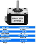 Nema 17 Stepper Motor Bipolar 1.8 Degree 200 Steps Per Revolution 4.1V 1A 13 Ncm Torque with specifications label