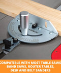 Deluxe Table Saw Miter Gauge With 120 Angle Stops For Precision Angled Cuts, Pro Grade Miter Guide Installed On Saw Table