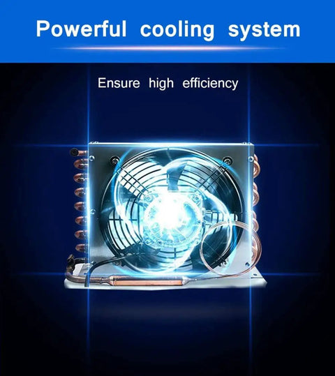 Powerful cooling system of Portable Countertop Ice Maker Cranks Out 55 Pounds Of Fast Freezing Cubes In 24 Hours with efficient fan.