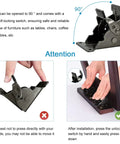 Rock Solid Folding Leg Brackets 4 Pack Heavy Duty Self Locking Steel Mounts With Screws For Workbench Table Bed Bench DIY Furniture Projects Built Like A Tank Dark Bronze Finish self-locking switch in use on folding leg bracket.