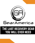 GearAmerica logo with tagline 'The Last Recovery Gear You Will Ever Need' in black and white, orange corners.