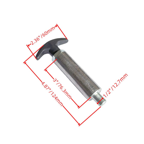 Heavy Duty Half Inch Steel Spring Loaded Pull Pin With Three Inch Extended Welded Barrel And Grippy T Lever for quick release.