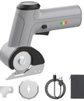 Selumie 2026 New Cordless Electric Scissors, 4V Rechargeable Cardboard Cutter displaying grey design with USB and blade accessories.