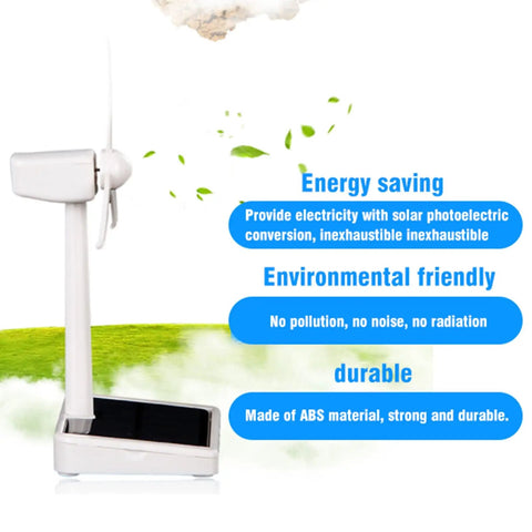 Sun Powered Mini Desktop Wind Turbine for Home Office and Classroom Decor, ABS plastic solar windmill model with eco-friendly features