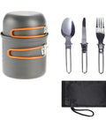 Grab and Go Camping Tableware Kit With Foldable Spoon Fork Knife Kettle and Cup Ultra Compact Lightweight Set shown with utensils