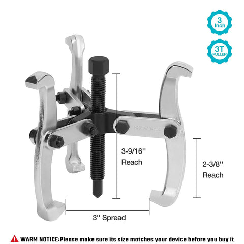 Heavy Duty 3 Inch 3 Jaw Gear Puller Fully Assembled For Gears Pulleys Bearings And Flywheels Works With Wrench Or Ratchet Cr V Steel