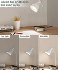 Metal Desk Lamp With Fast Wireless Charging Pad And USB Ports, Arc Table Light, 3 Way Dimmable Bedside Lamp For Bedroom, Study, And Office, White Finish.