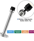 Long 5 Inch Door Stopper Set In Brushed Stainless, Wall Mounted Baseboard Door Holders With Rubber Tip, Kidproof And Babyproof Solid Doorstops For Top Or Bottom Of Doors, Silver Finish, 2 Pack, showing stopper and rubber tip in detail.