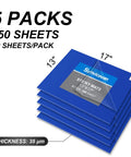 Heavy Duty 17 By 13 Inch Sticky Entrance Mat 5 Pack Featuring 150 Peel Off Sheets stacked with clear thickness indicator.