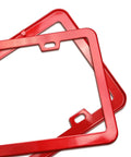 Close-up of 2 Pack Aluminum License Plate Frame For Cars And Trucks Dope Rust Proof Front And Rear Holder Cover Weatherproof Metal Tag Frame Durable Anti Corrosion Easy Install Red