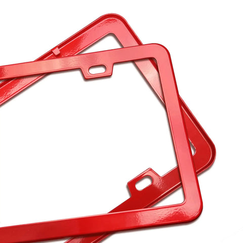 Close-up of 2 Pack Aluminum License Plate Frame For Cars And Trucks Dope Rust Proof Front And Rear Holder Cover Weatherproof Metal Tag Frame Durable Anti Corrosion Easy Install Red