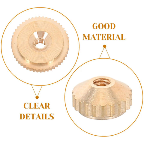 Sturdy 36 Pieces Of Brass Golden Clock Hands And Nuts For Quartz Movement Repair, High Quality Wall Clock Hardware Replacement Parts To Fix Your Timepiece Like A Pro, detailed brass nut view.