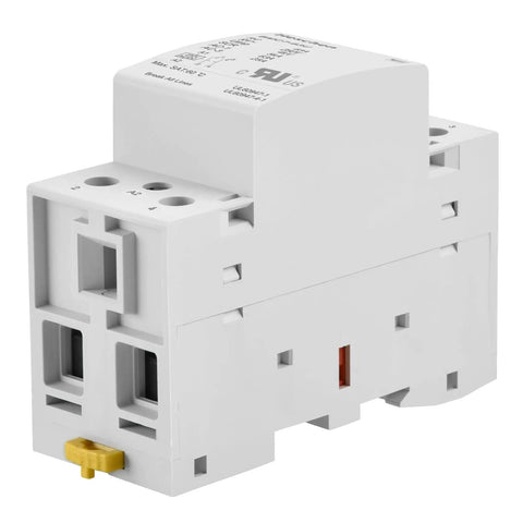 Heavy Duty 63A 2 Pole Modular AC Contactor With 230V AC DC Universal Coil And 2NO Normally Open Contacts, compact design for industrial use.