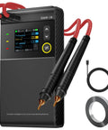 Portable Handheld Spot Welder With 5000mAh Battery And Double Pulse Tech Offers Four Adjustable Speed Settings For Clean Nickel Stainless Steel Strip Welding And 18650 Pack Repair Built For No Sweat Operation And Tight Welds On Demand with display and wires.