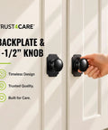 1.7 Inch Black Escutcheon Backplates For Bifold Closet Cabinet Knobs 4 Pack Zinc Die Cast Satin Nickel Finish Keeps Knobs Snug, Covers Scratches And Oversized Holes, Easy Install. black backplates on white bifold closet doors