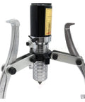Heavy Duty Hydraulic Three Jaw Bearing Puller And Wheel Hub Separator With 360 Swing Arms and Built In Crimper for stubborn gears close-up of puller mechanism.