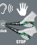 Pro Grade Click Torque Wrench With Reversible Ratchet, 2.5 To 25 Nm, Quarter Inch Drive shown with tactile and audible feedback