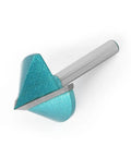 Heavy Duty 6 Mm Shank V Groove Router Bit With Sharp 90 Degree Cutting Angle For Precision Wood Engraving Cuts And 3D Milling Projects That Look Totally Awesome, showing carbide tip and shank.