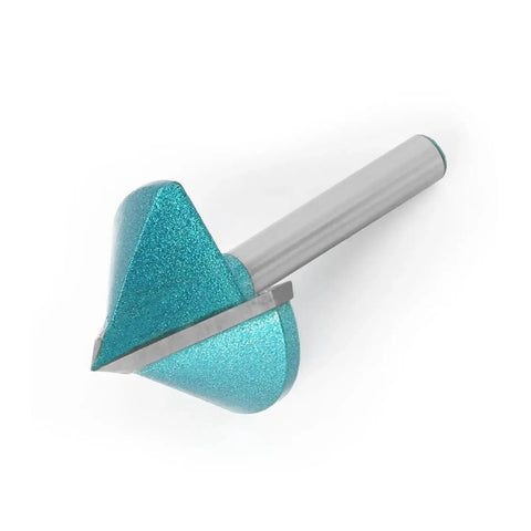 Heavy Duty 6 Mm Shank V Groove Router Bit With Sharp 90 Degree Cutting Angle For Precision Wood Engraving Cuts And 3D Milling Projects That Look Totally Awesome, showing carbide tip and shank.