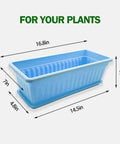 Close-up of blue Four Pack Rectangular Window Flower Box Planters With Trays For Balcony Windowsill Garden Durable Eco Friendly Plastic
