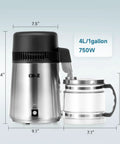 4L Brushed Stainless Steel Tabletop Water Distiller With Glass Pot, Home Distiller For Clean Purified Water In Minutes