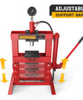 10 Ton Hydraulic Shop Press With Pressure Gauge And Press Plates, H Frame Benchtop Design, Adjustable Working Table Height, red frame
