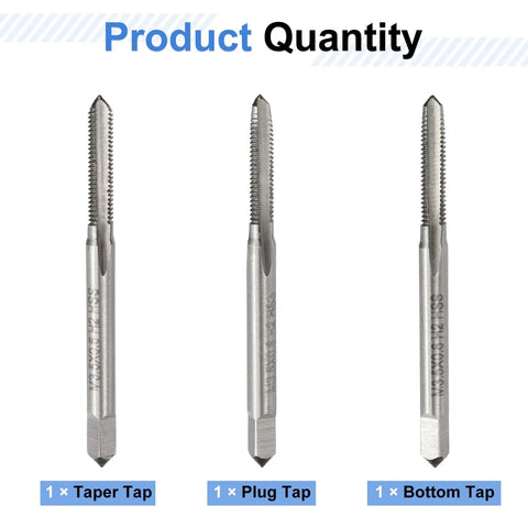 Top Shelf 3 Piece Hand Tap Set Featuring M3.5 X 0.6 Metric Thread Sizes with taper, plug, and bottom taps made from 9CrSi alloy steel.