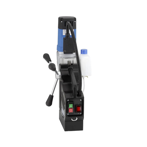 Front view of Portable Dual Gear Magnetic Drill Press 110V Made In Germany with 2 Inch Hole Capacity, switch controls visible.